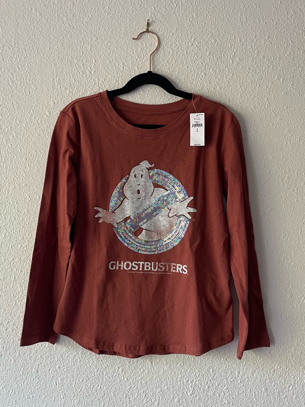 NWT Gap Kids Girls 8 Ghostbusters Sequin Logo Long Sleeve Shirt Halloween
